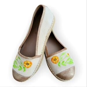 Jax & Bard Suede Floral Embroidered Platform Espadrilles 40